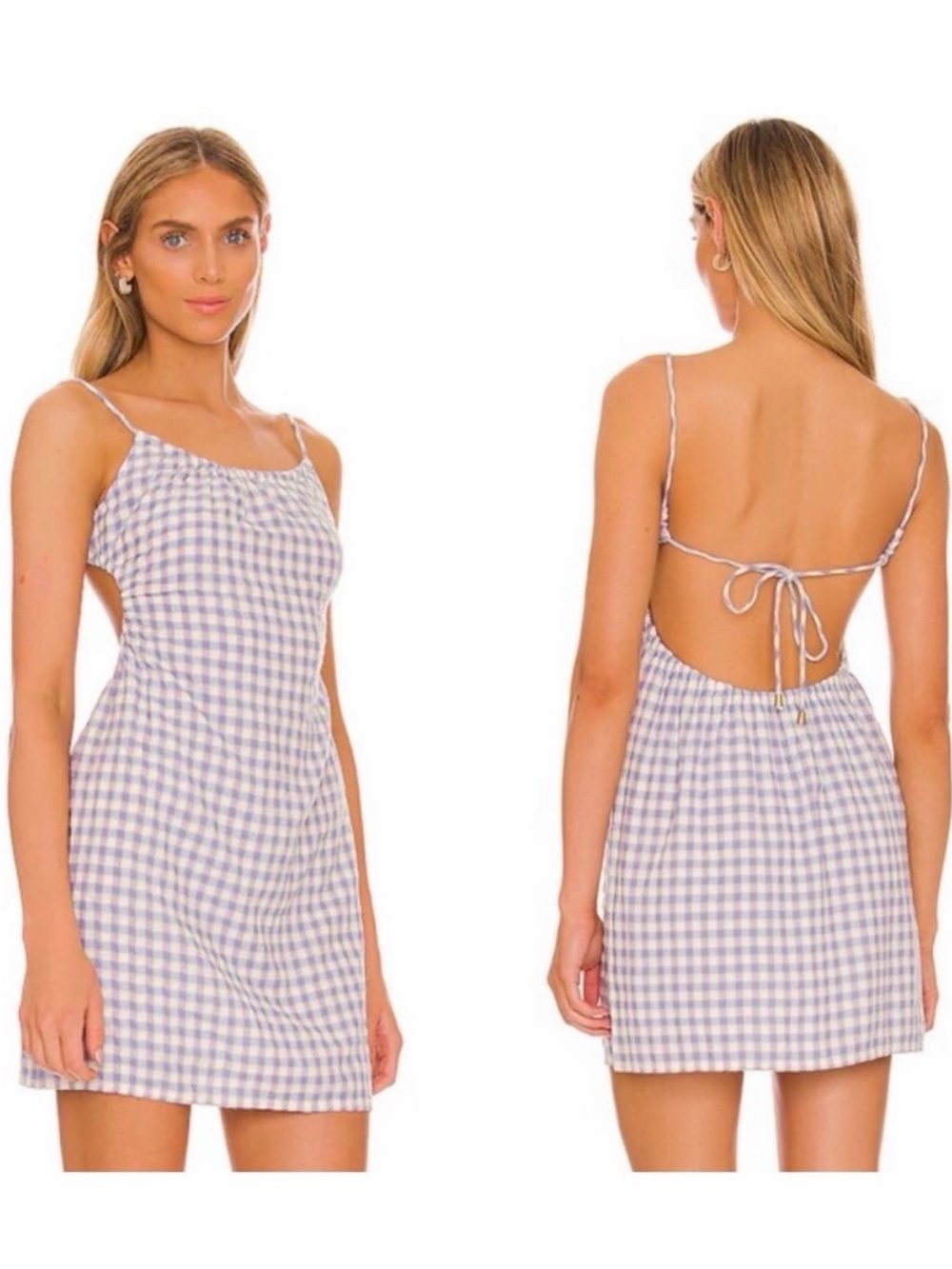 💜 L*SPACE Lavender Gingham Backless Mini Dress Coquette Cottagecore Euro Summer